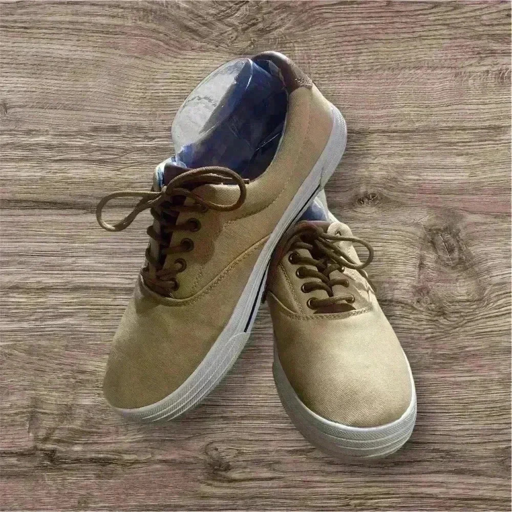 Polo Ralph Lauren Mens Shoes Size 10‎ Canvas Sneakers Tan and Brown  Pony Logo